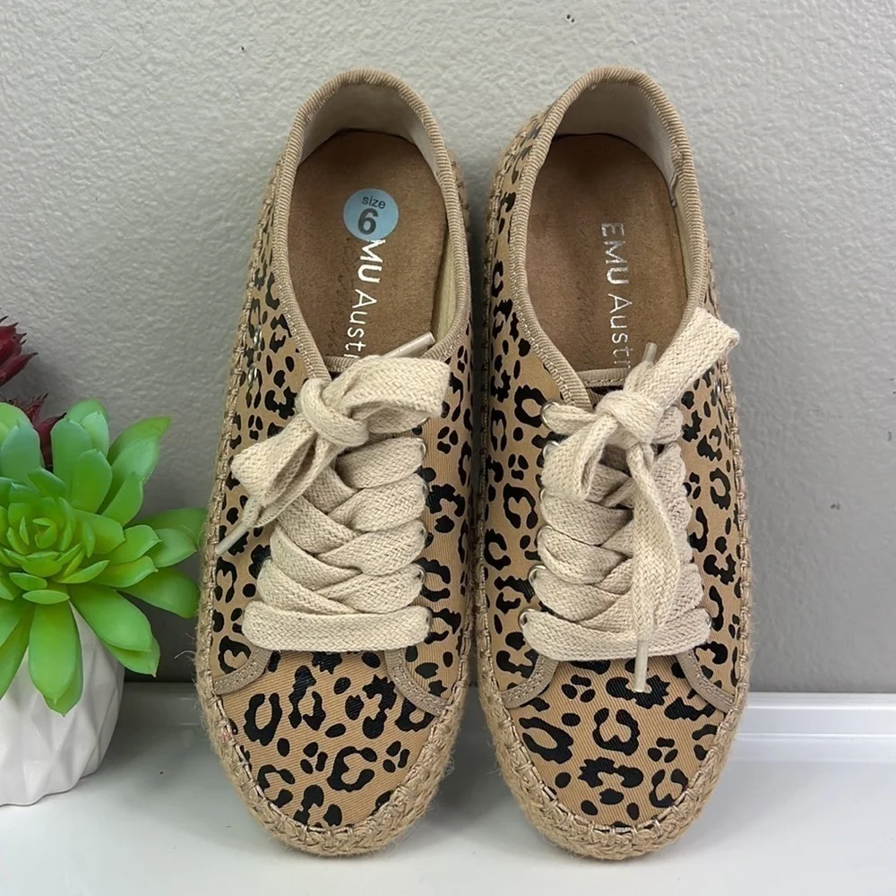 NWOB Emu Australia Agonis Espadrille Sneakers Leopard Beige Canvas Shoes 6